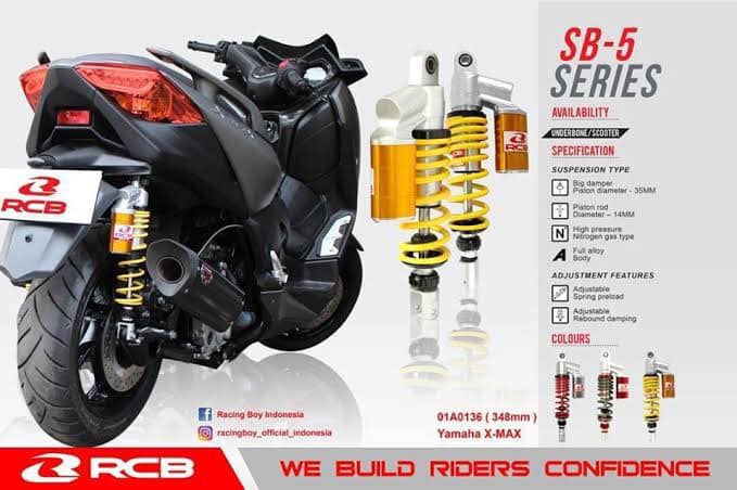 RCB 348-353mm リアショック減衰調整【XMAX250/300/PCX】SB-5【レッド/チタン色】