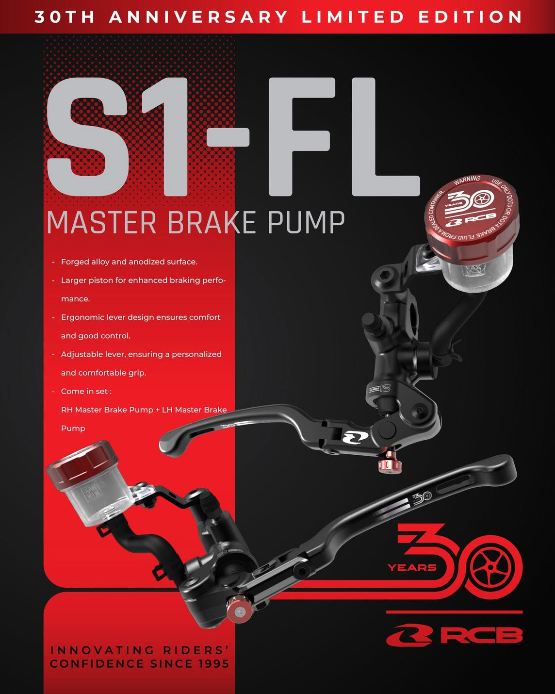 RCB 30周年記念 鍛造ラジアルポンプマスターシリンダー【S1-FL】14mm