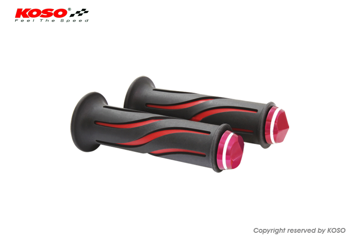 KOSO CURVE GRIPS DUAL COLOR WITH BAR-END CAP 【レッド】